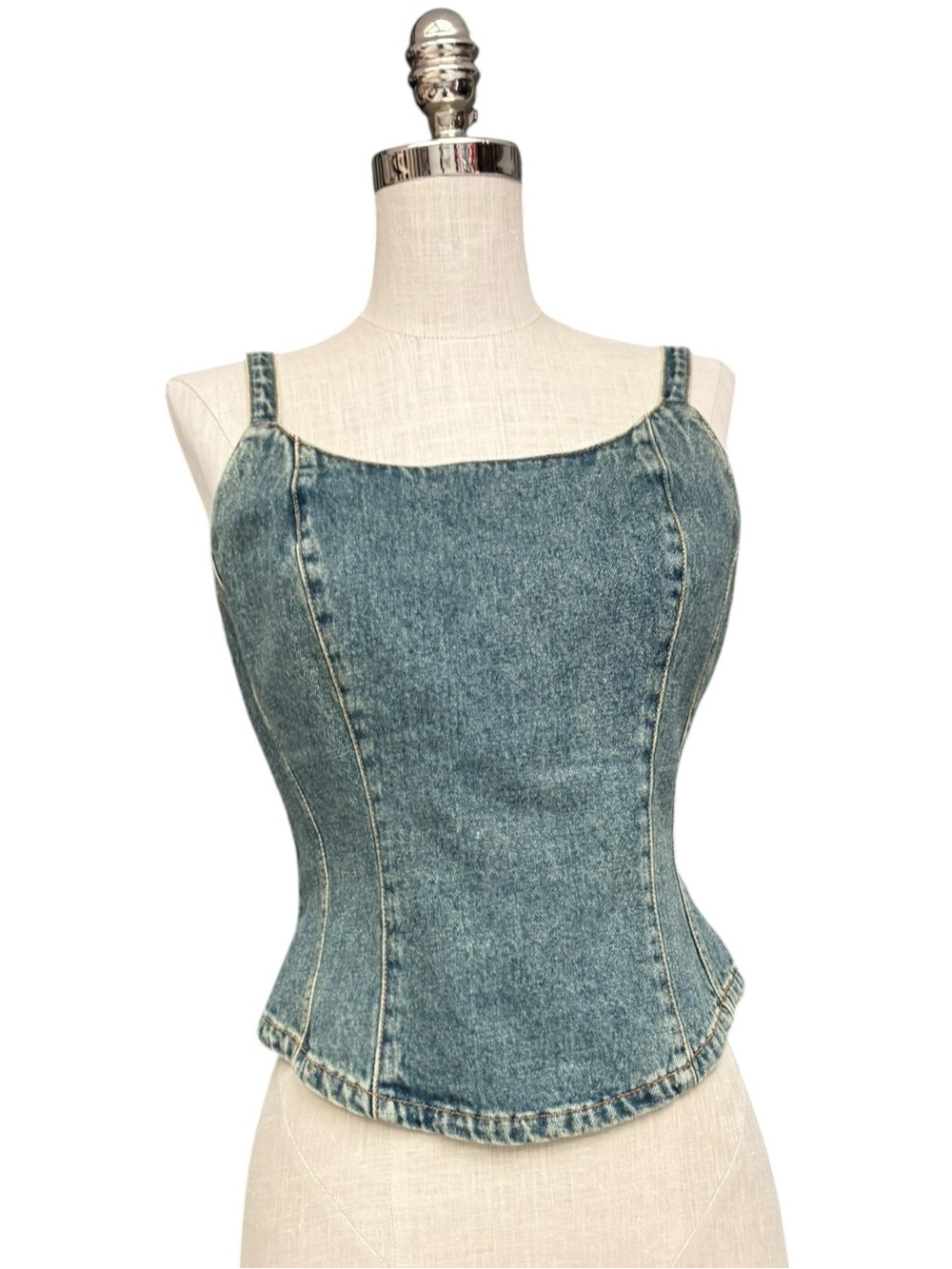 Vintage Y2K Jeanology Denim Corset Top Medium Wash Zip Back Bustier Cami Size 10 - Picture 5 of 12